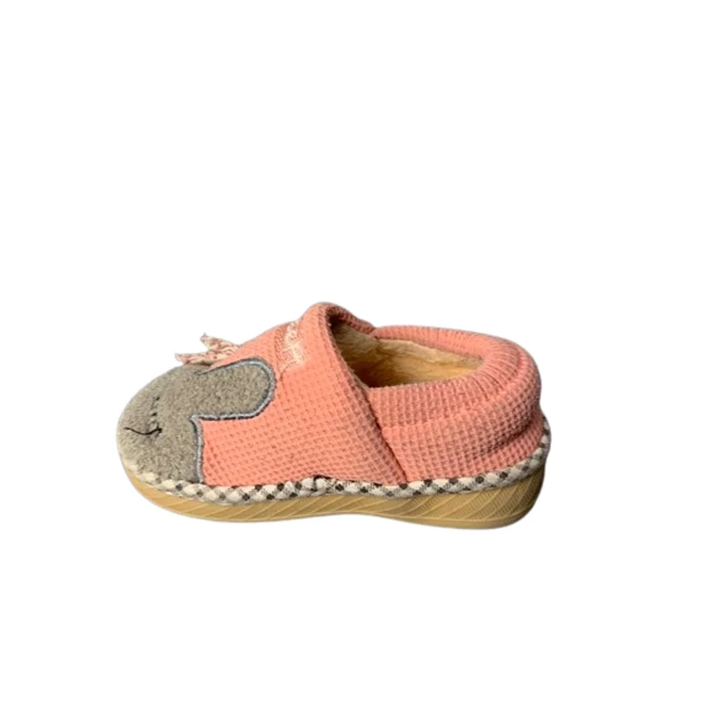 Cute Baby Girls Pink & Grey Bunny Slippers Size 1